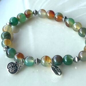 Peacock agate charm stretch bracelet ONE NEW beaded beads reiki meditation